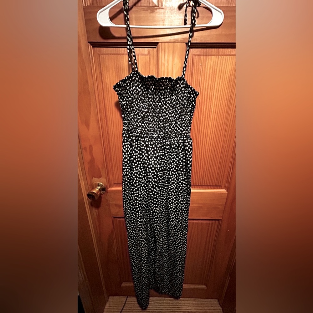 Floral black and white polka dotted jumpsuit